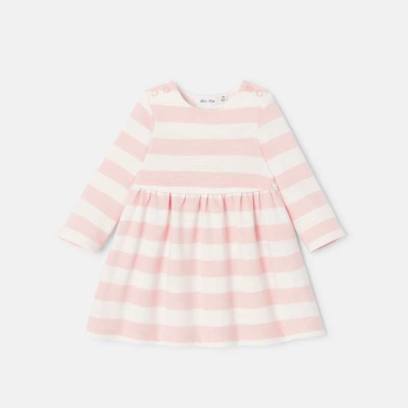 Robe à manches longues en coton bio rose bébé fille Absorba