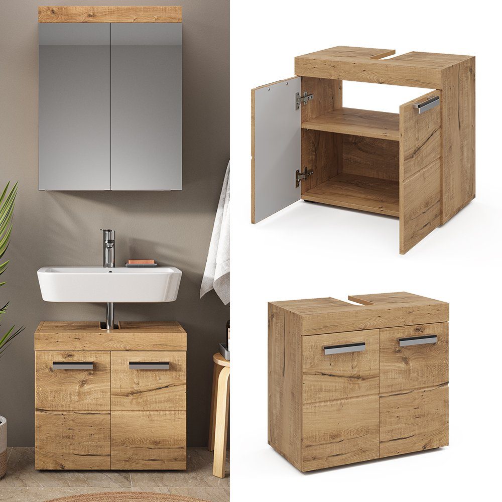 Vicco Badmöbel-Set Badschrank Waschtischunterschrank LUNA Eiche Wotan, (1-St., Badschrank)