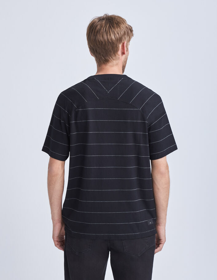 T-shirt noir à rayures écrues Homme
