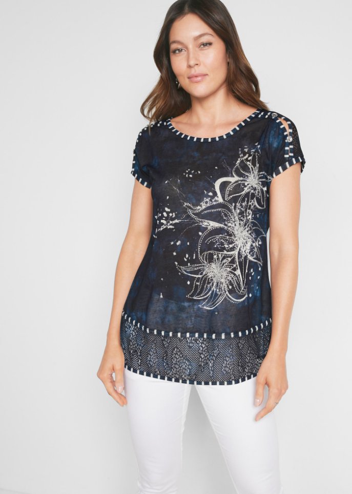 Shirt mit Batikeffekt und Steinchen