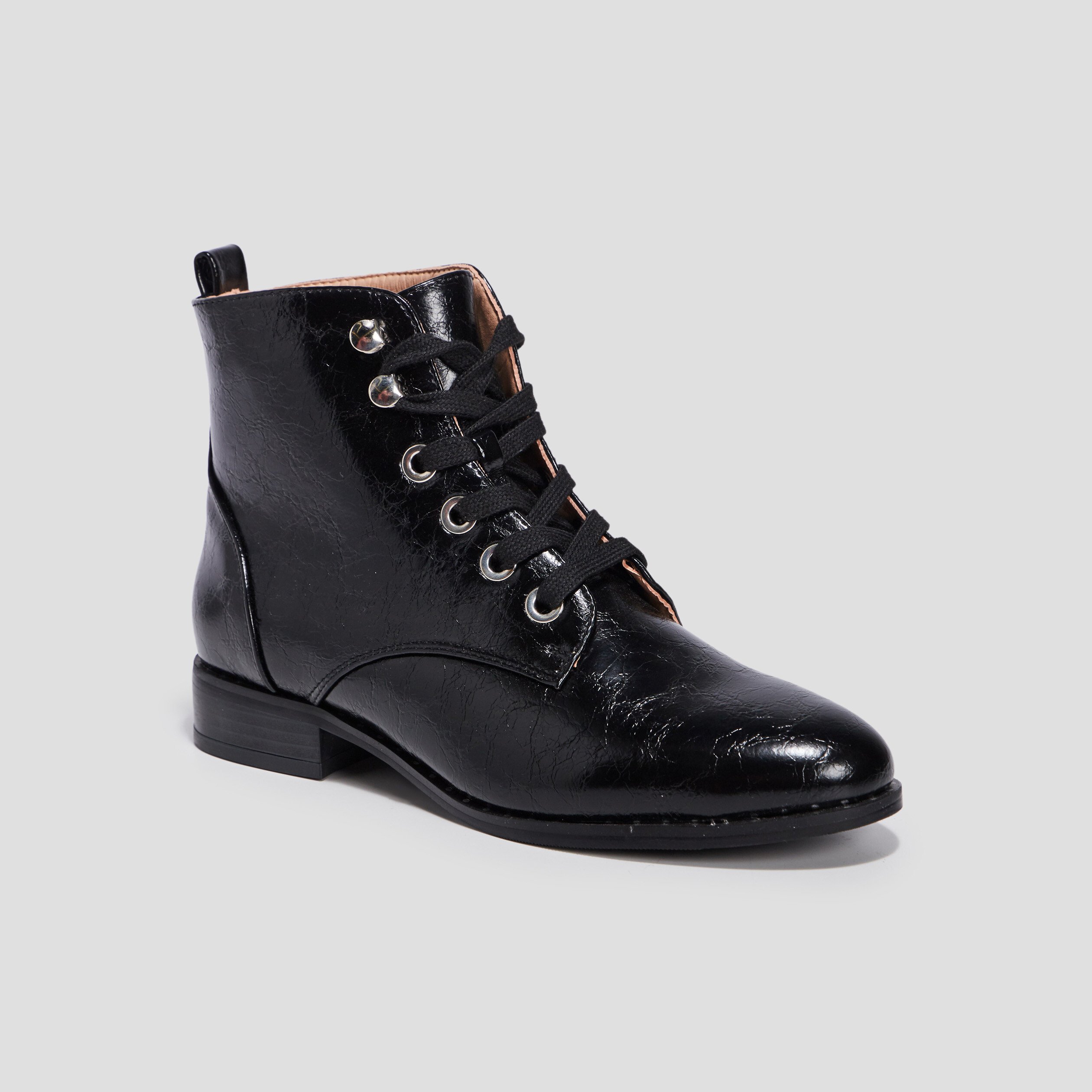 Bottines à lacets vernies noir femme | La Halle