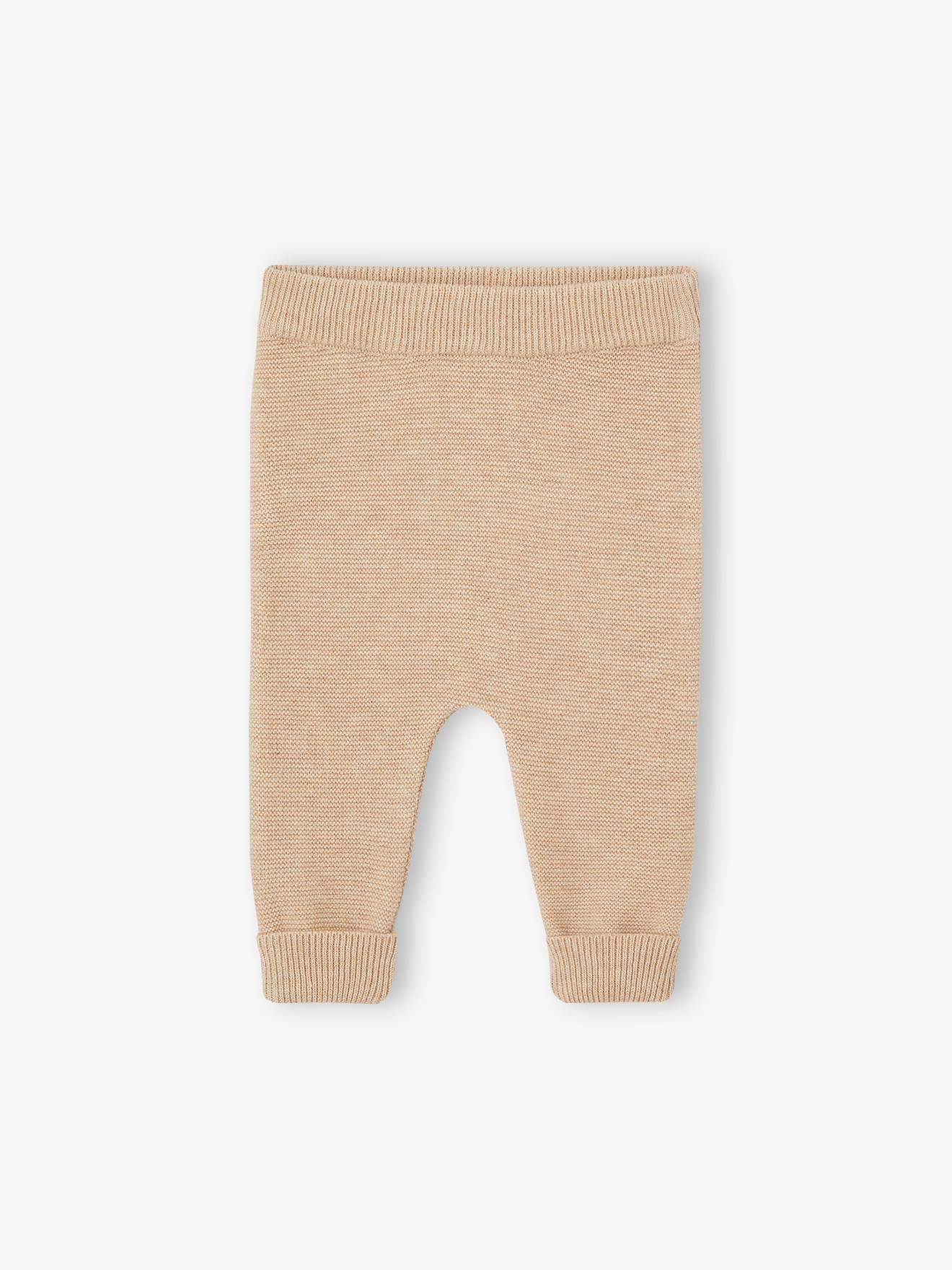Vertbaudet Baby Strick-Set: Strickjacke, Hose & Schühchen Oeko-Tex - beige meliert