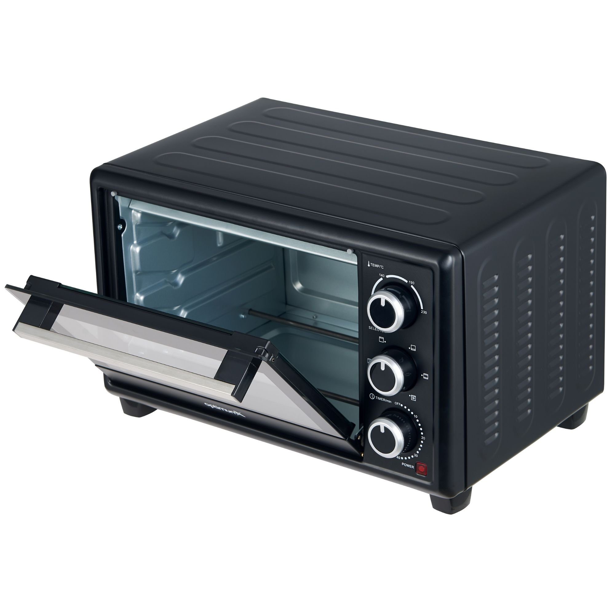 optimumX Minibackofen 20 Liter Klein Minibackofen, Umluft, 1380W, 6 Kochfunktion, 90°-230°C, 60 Min Timer, Pizza-Ofen, 1380 W, Schwarz