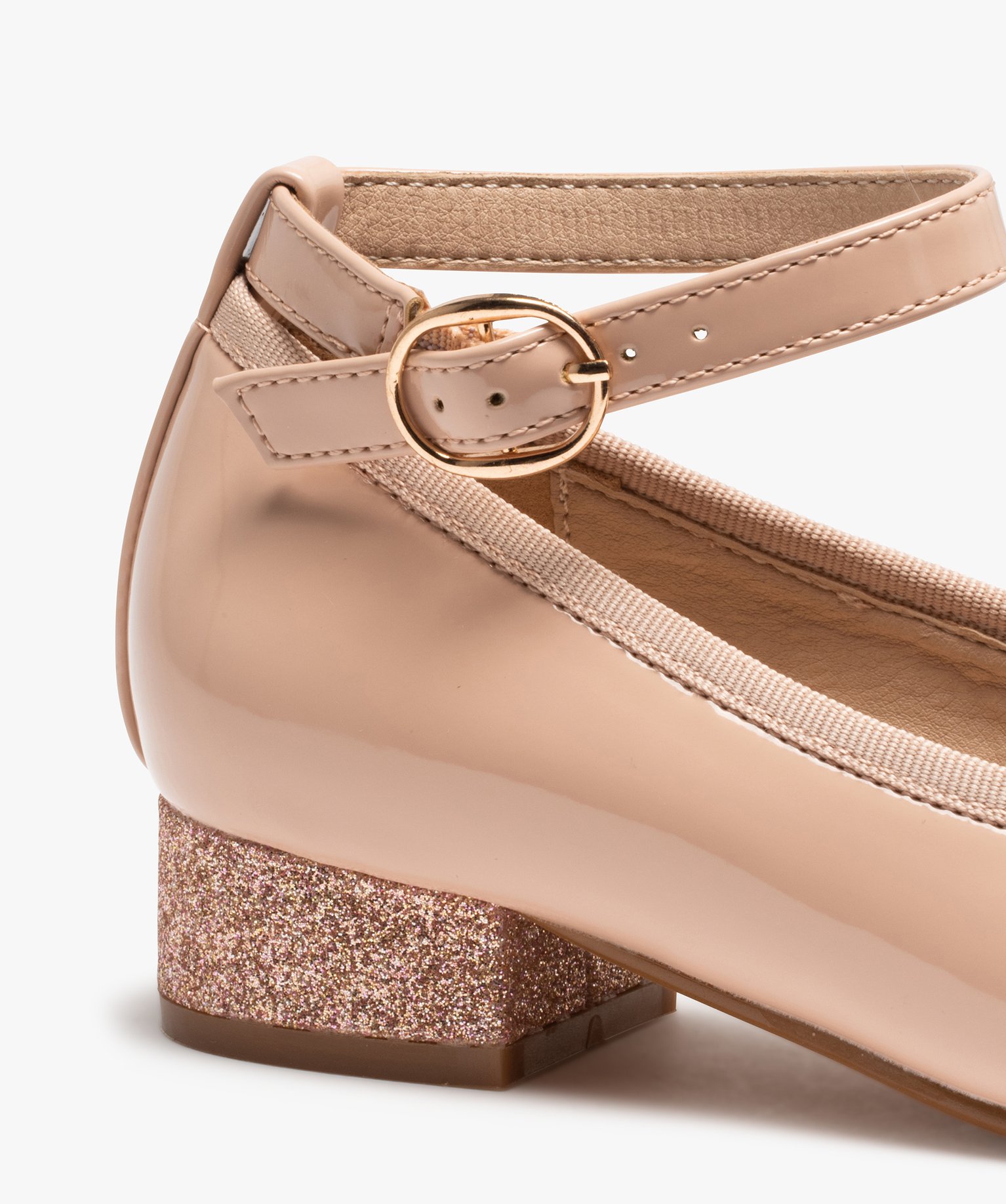 Ballerines fille vernies à talon pailleté et bride de chev... beige | GEMO
