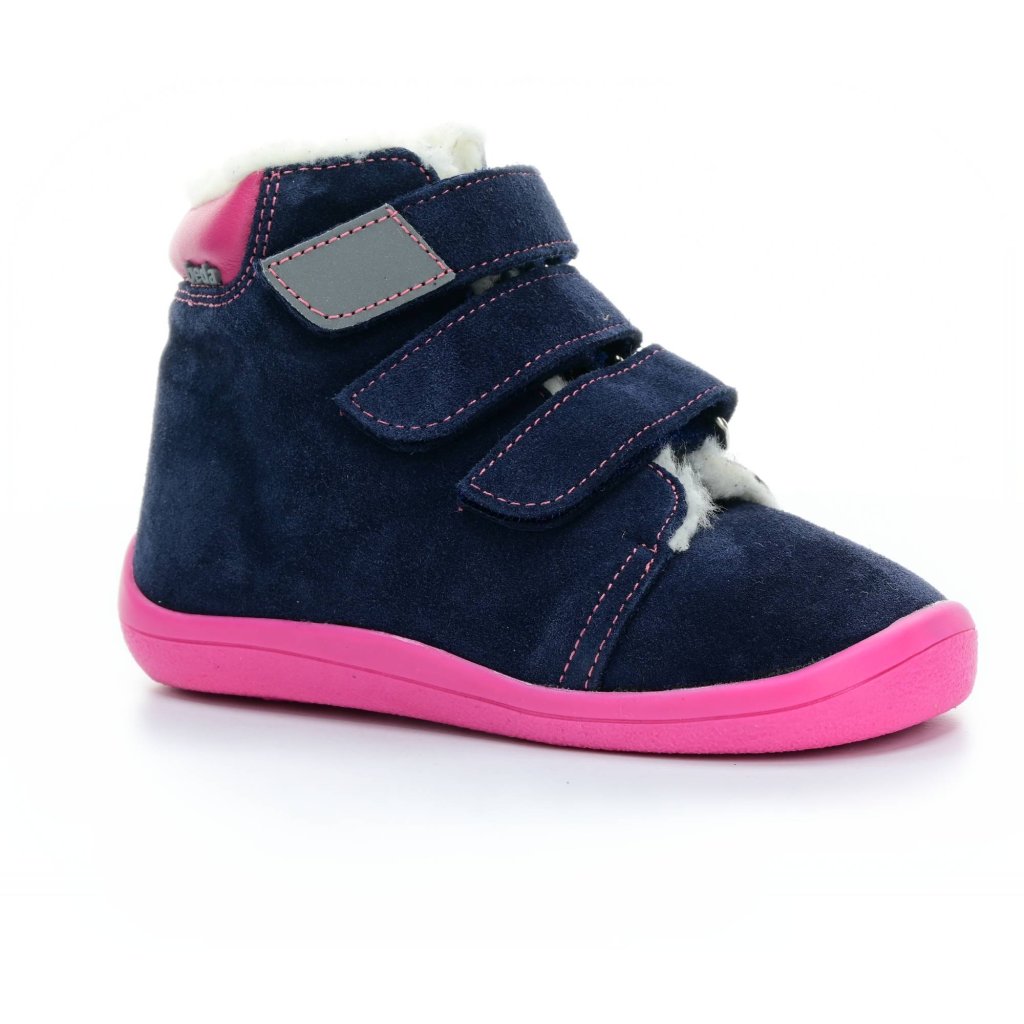 Beda Elisha mit Membran (BF 0001/W/MK/Fell, höher) dunkelblaue Winter-Barfußstiefeletten