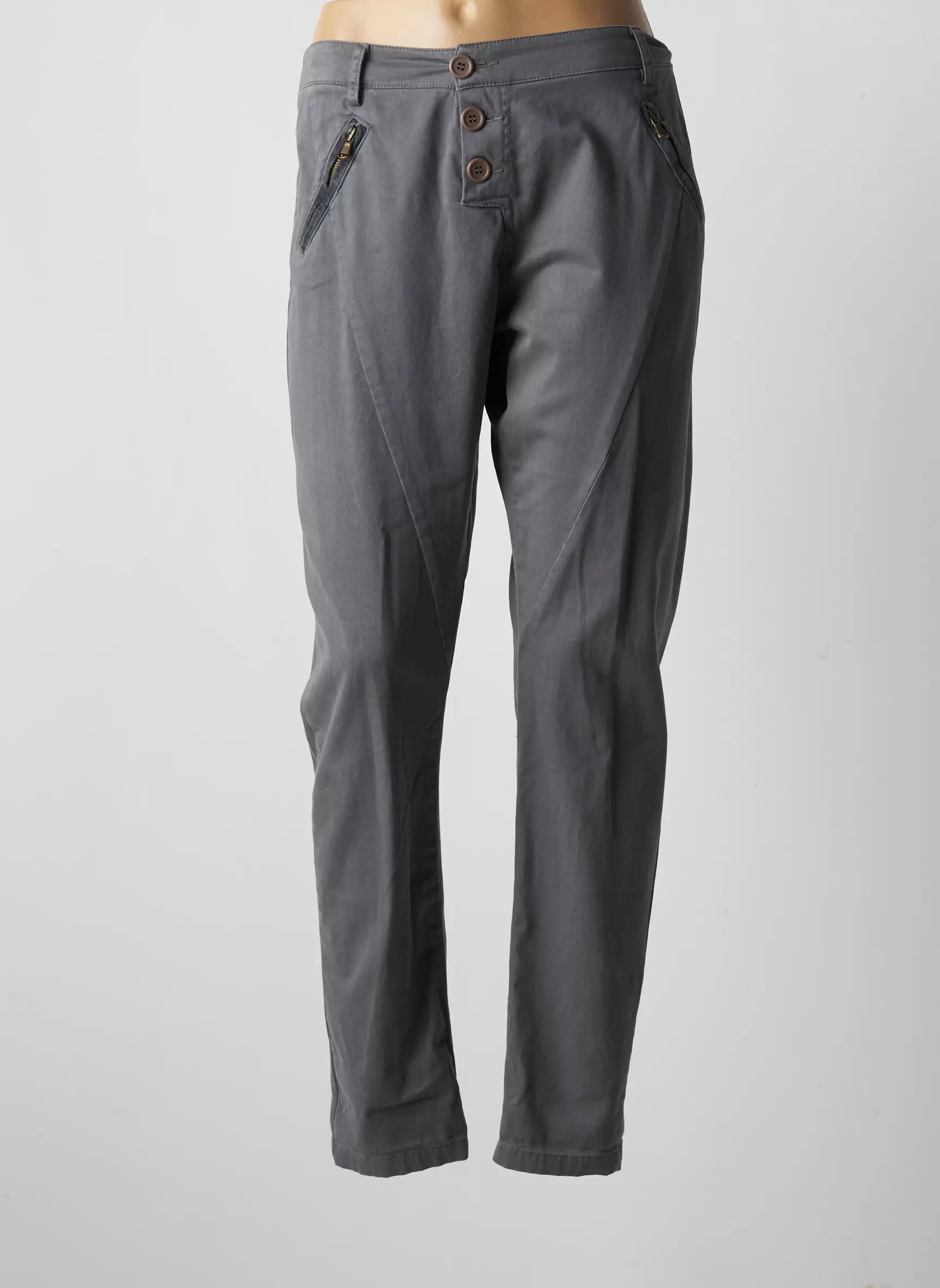 Uno Piu Uno Pantalons Droits Femme couleur gris