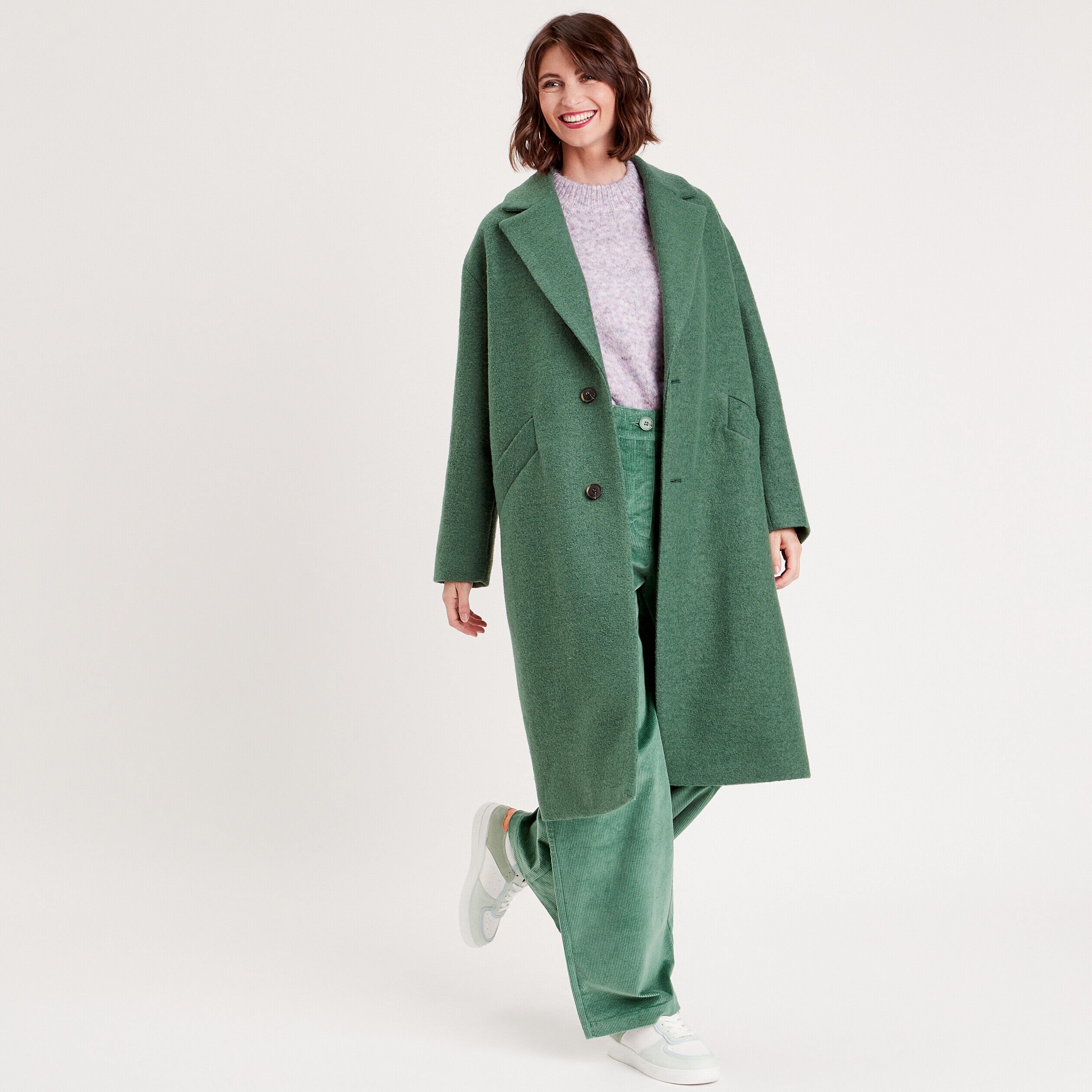 Manteau long oversize vert foncé femme | Cache Cache