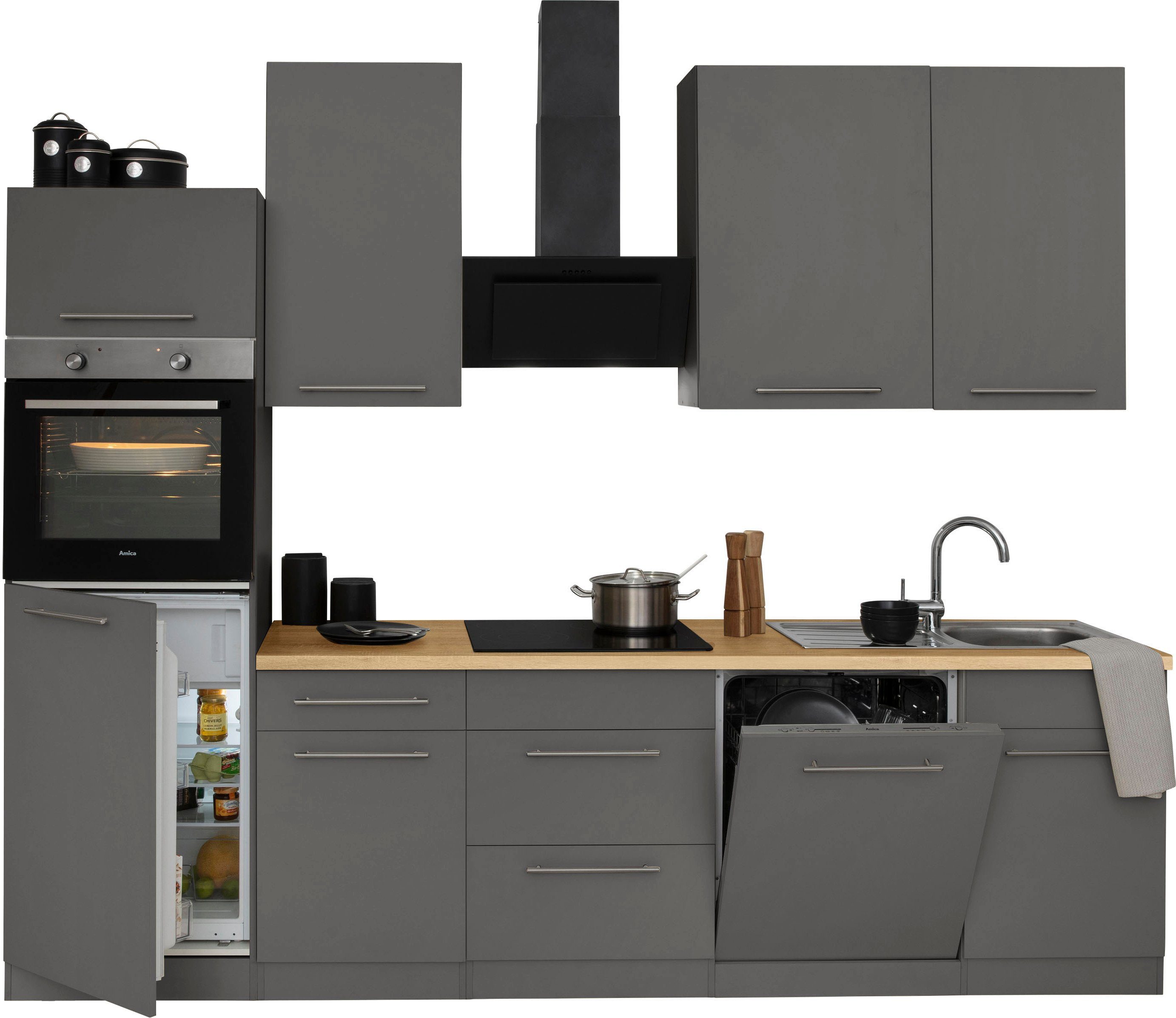 wiho Küchen Küchenzeile Unna, mit E-Geräten, Breite 280 cm