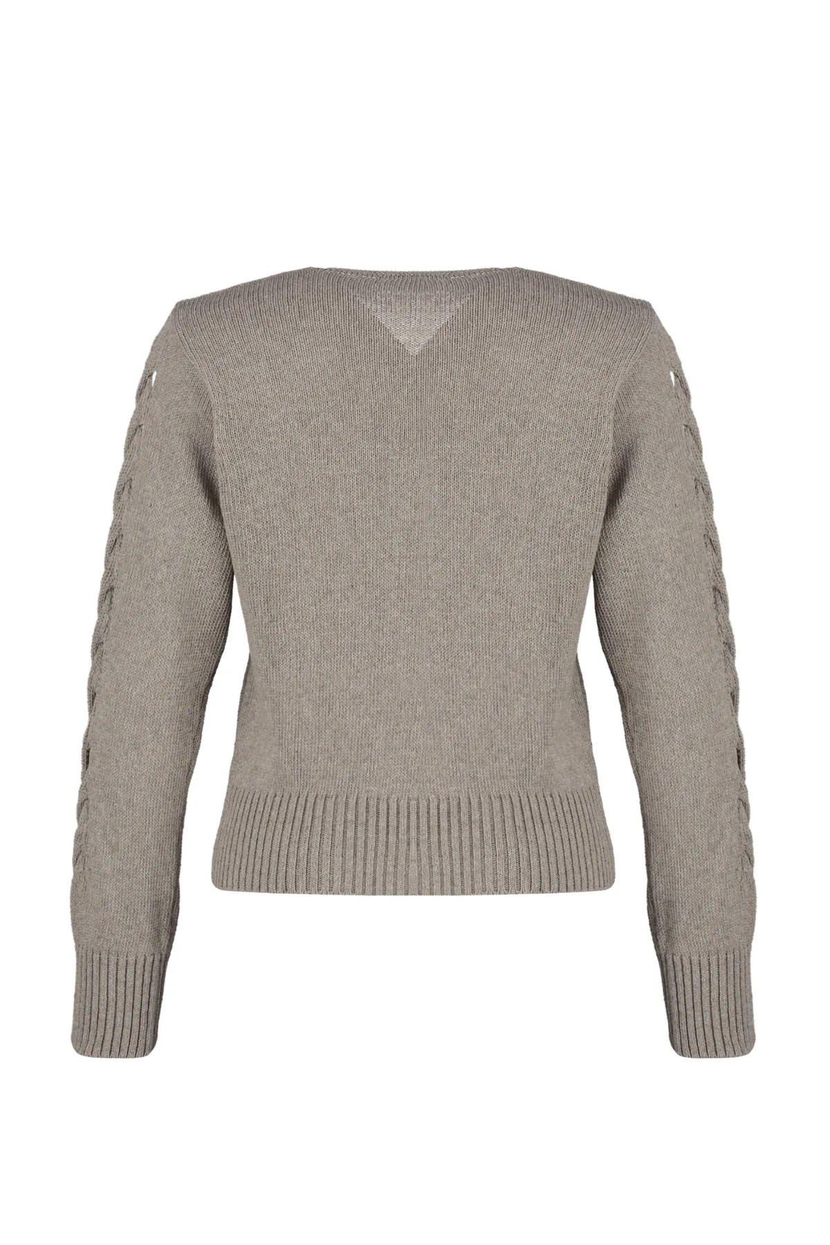 Trendyol Collection  Nerzfarbener Strickpullover mit durchbrochenem V-Ausschnitt TWOAW24KZ01217