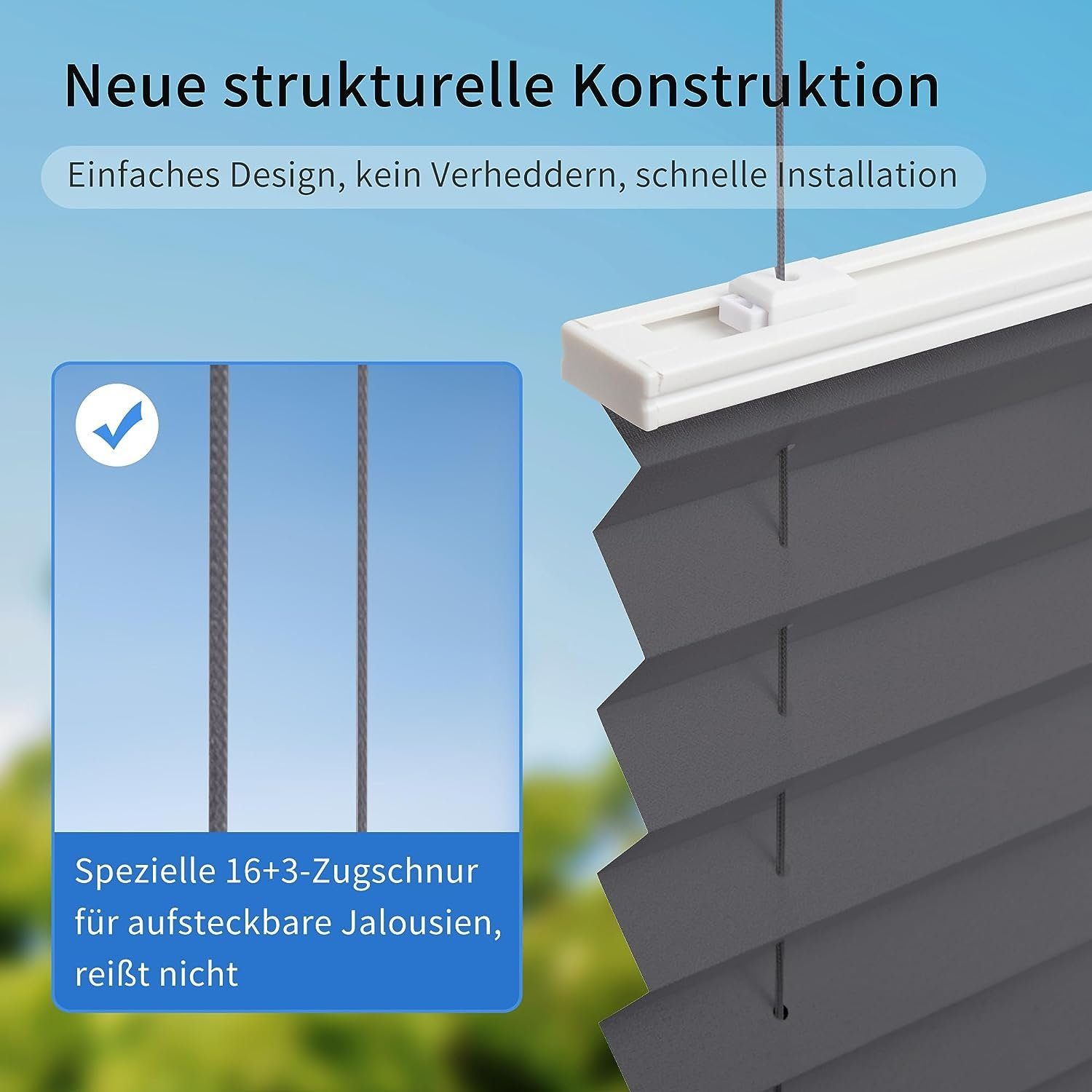 Plissee Faltrollo Ohne Bohren, OUBO, Klemmträger,Easyfix, Lichtschutz, verspannt, Klemmfix, Jalousie für Fenster & Tür, einfach Montage
