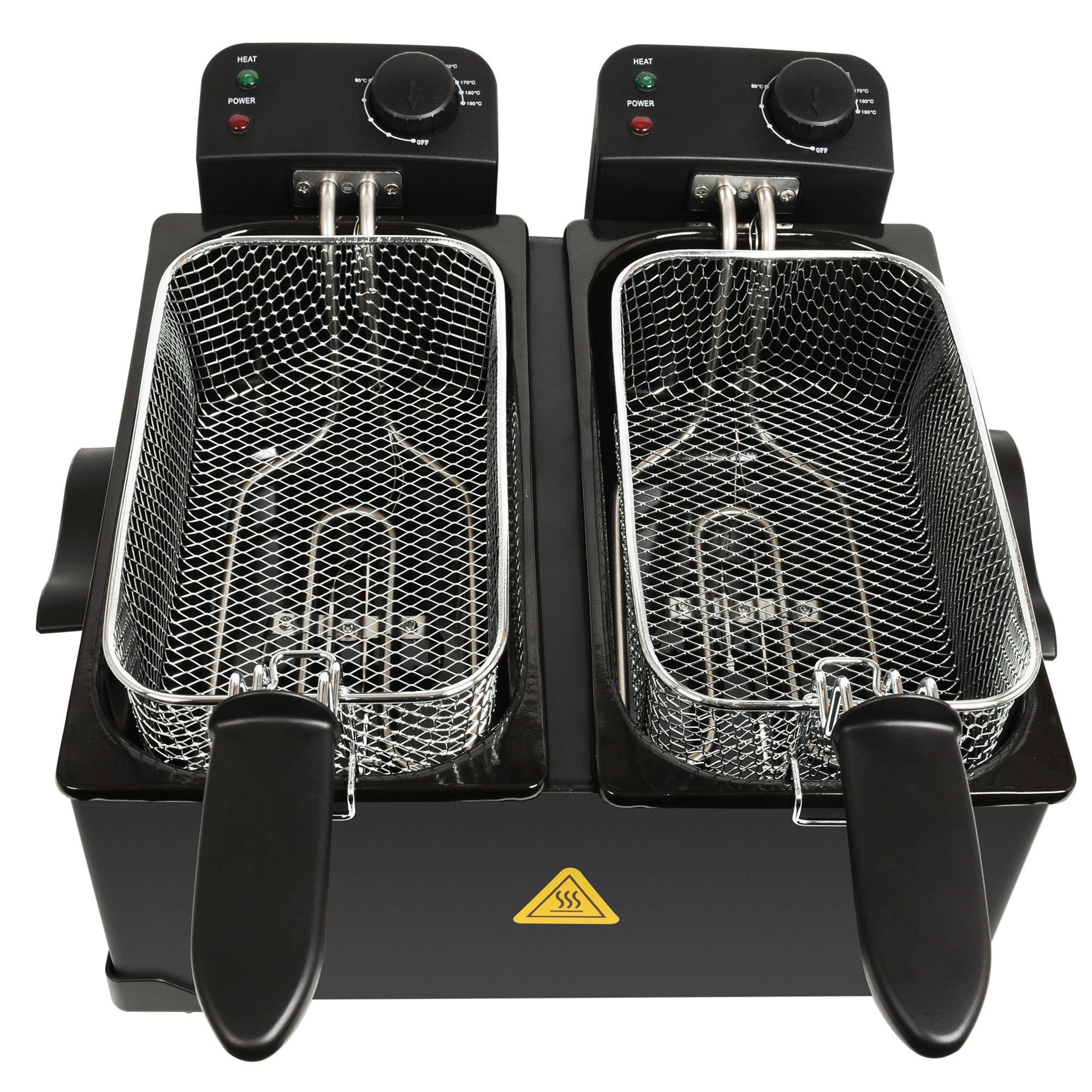TurboTronic by Z-Line Kaltzonenfritteuse mit herausnehmbaren Öl-Behälter (spülmaschinenfest), 0-190°C, 2x 3L, 3600 W, schwarz/Edelstahl, Doppel Fritteuse
