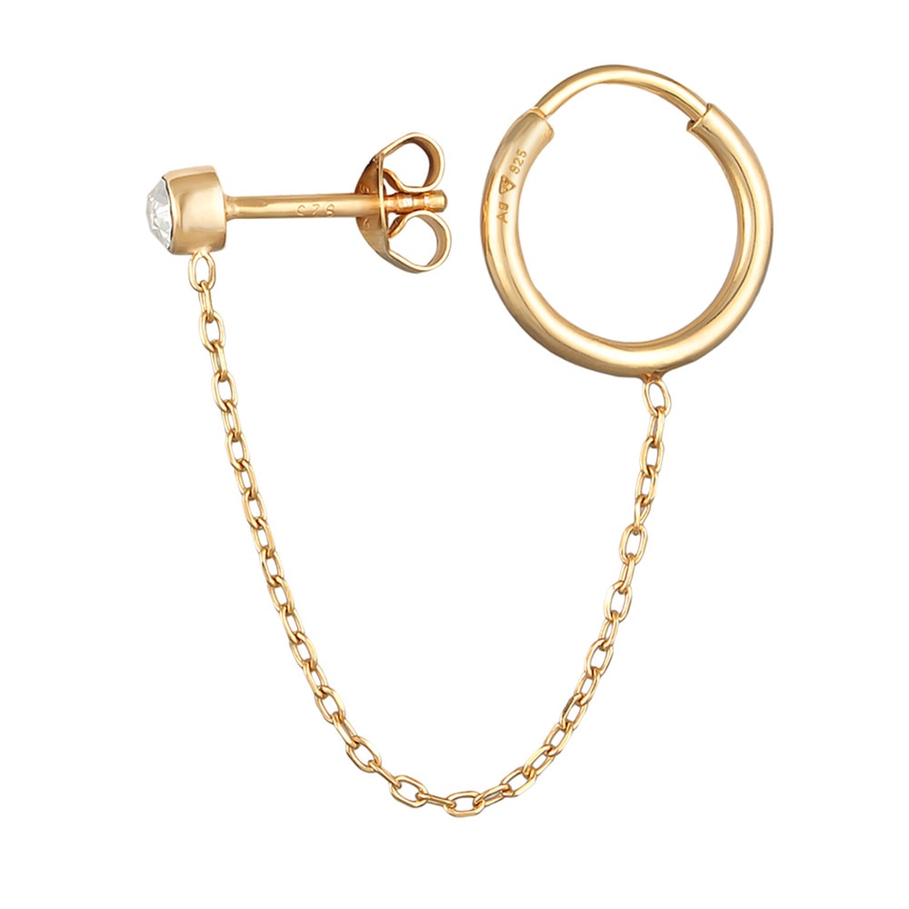 Elli Elli Boucles d'Oreilles Femmes Créoles Piercing 2 trous avec cristal en argent st Boucles d'oreilles