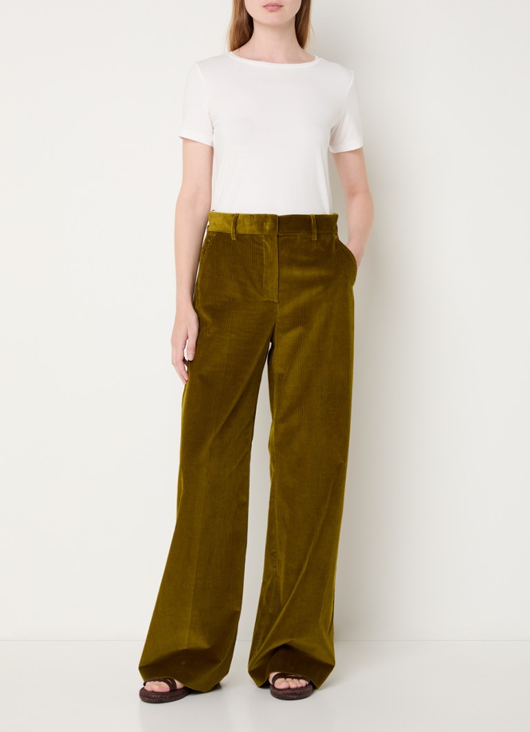 Pantaloni MaxMara Tania din catifea reiată, cu talie înaltă, talie lată pe picioare și buzunare laterale.