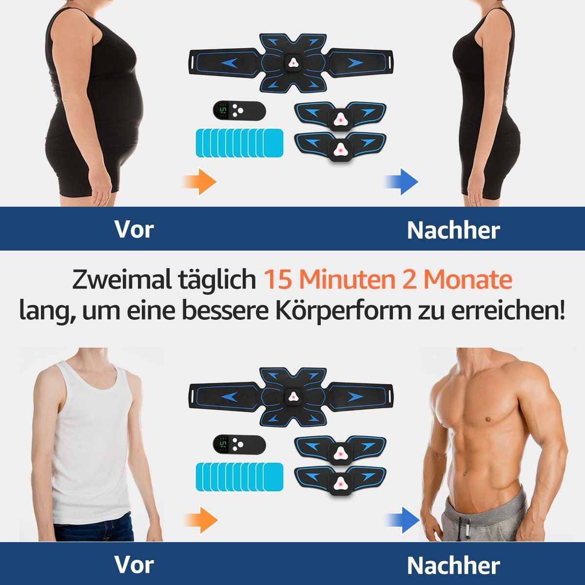 LifeImpree EMS-Gerät EMS Trainingsgerät, Bauchmuskeltrainer, (USB Wiederaufladbar Muskelstimulator bauchtrainer), mit 6 Modi & 15 Intensitäten