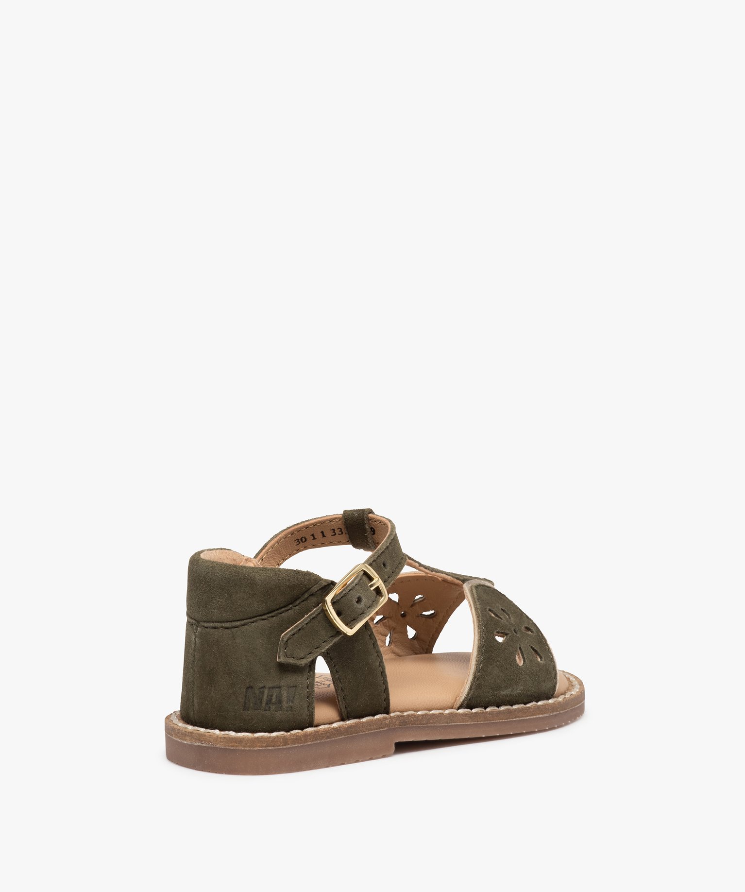 Sandales bébé fille dessus cuir retourné ajouré – NA! kaki | GEMO