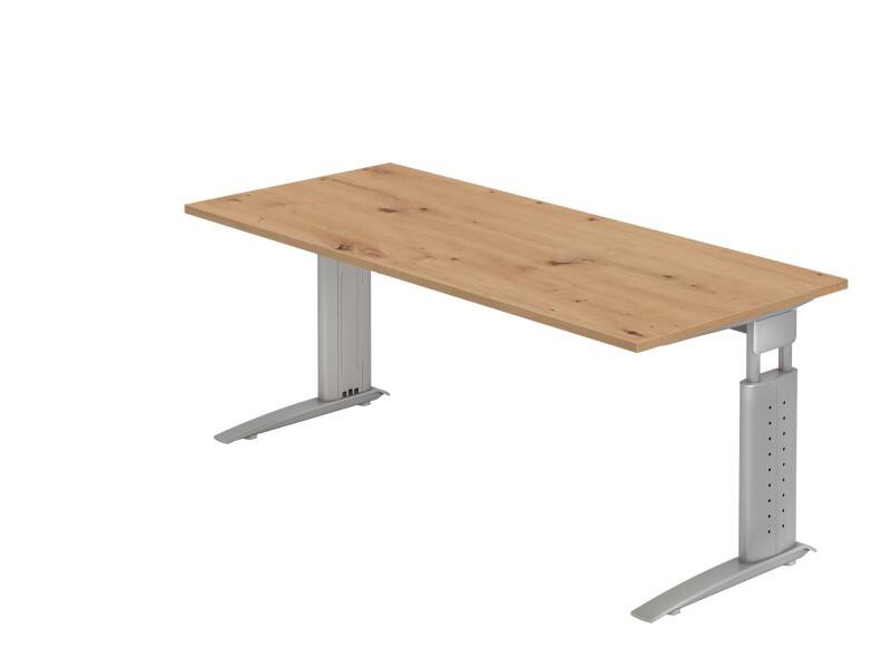 Hammerbacher VUS19/R/SDEAUFB Höhenverstellbarer Schreibtisch Eiche Holz, Metall Silber C-Fuß 1.800 x 800 x 680 mm Mit Aufbau