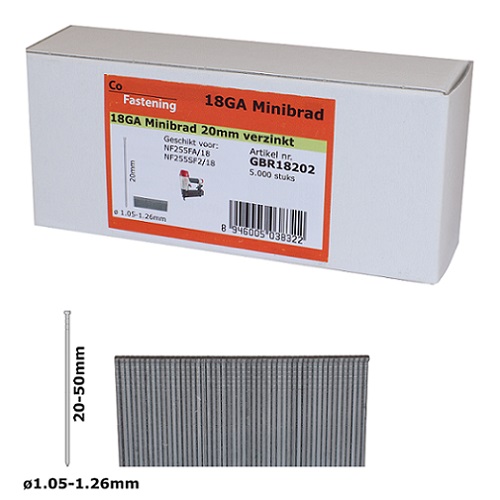 Společné upevnění GBR18352 Minibrads 18ga pozinkované - 35mm