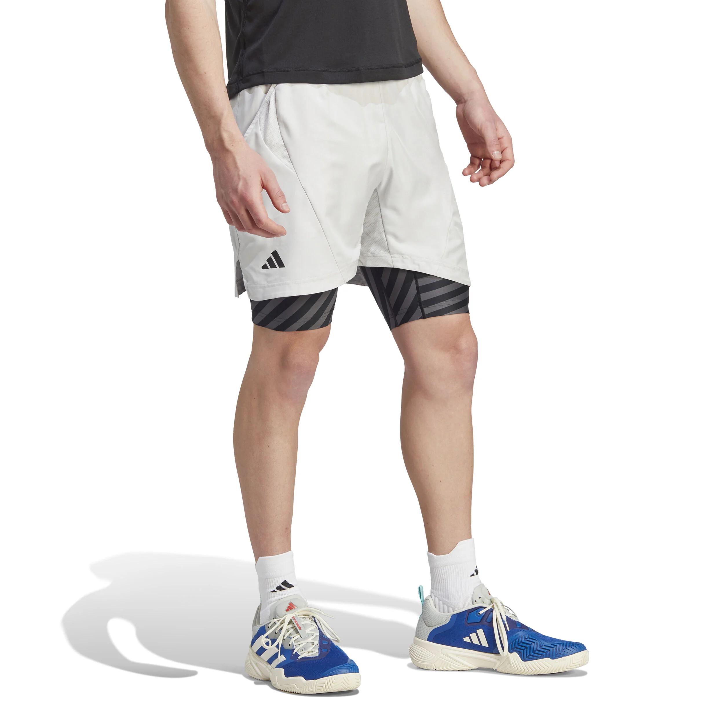 2in1 Pro Shorts Herren - Hellgrau, Schwarz