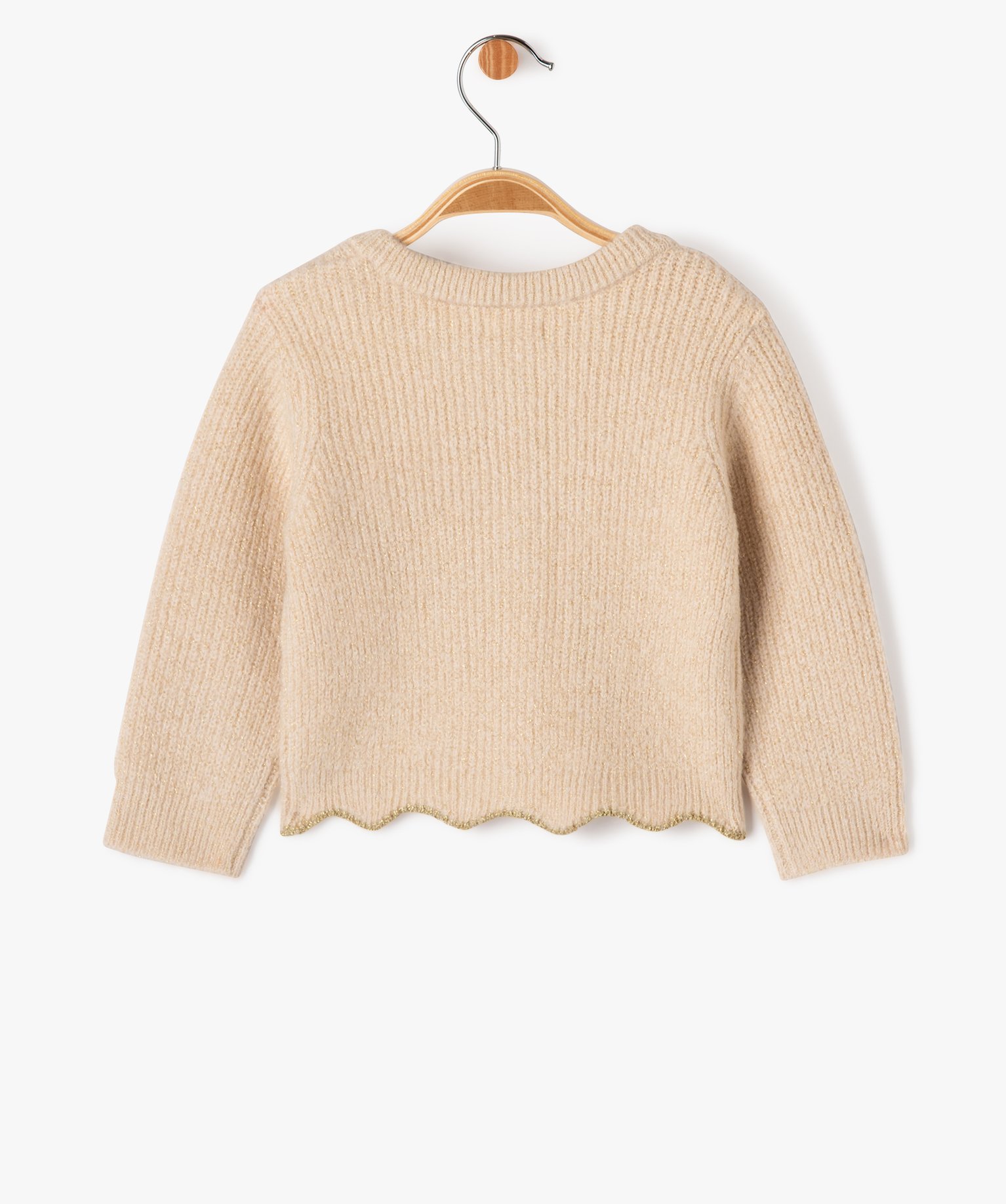 Gilet en grosse maille pailletée et finition fantaisie béb... beige | GEMO