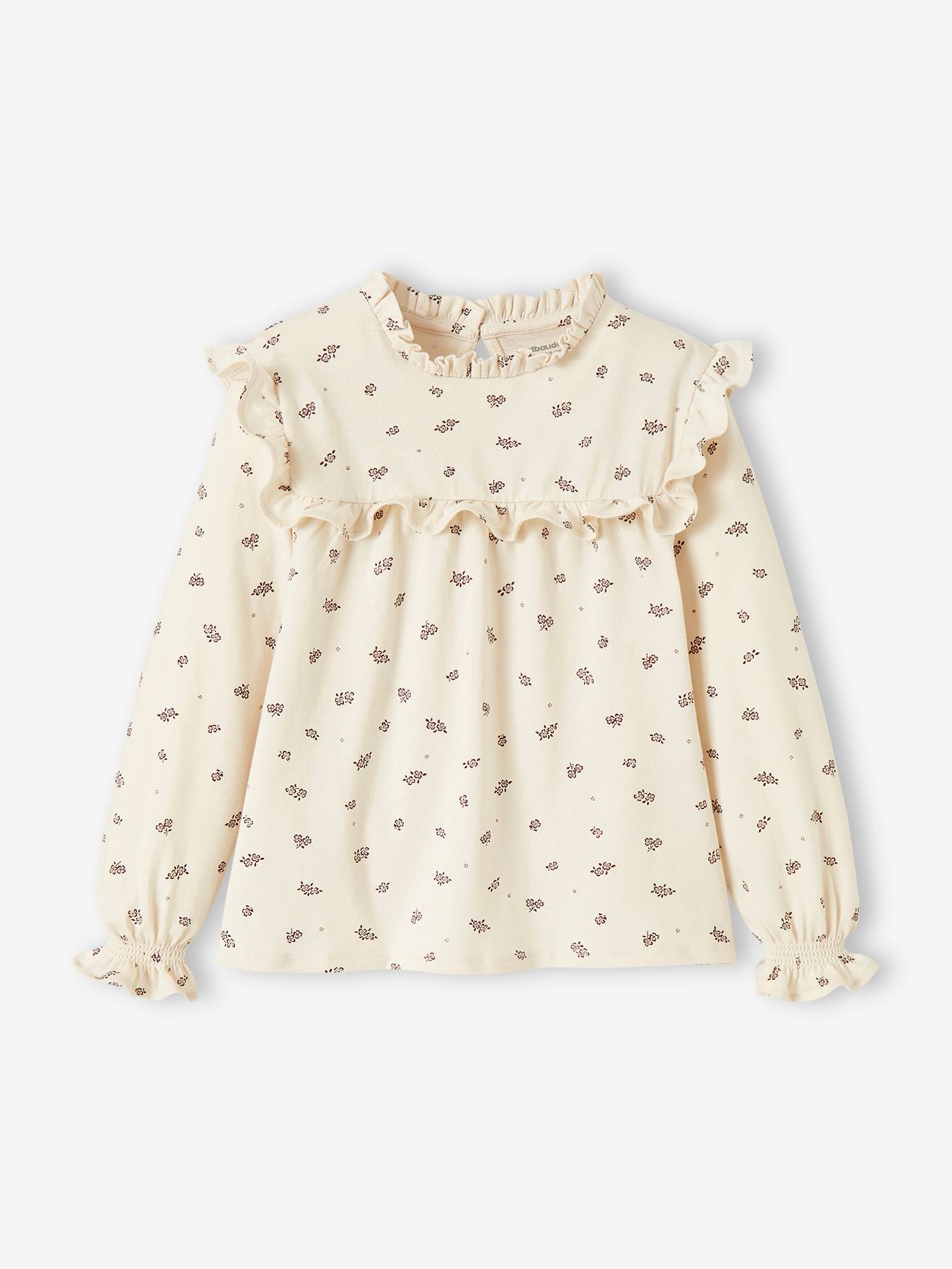 T-shirt blouse volanté imprimé fleurs fille rose aop