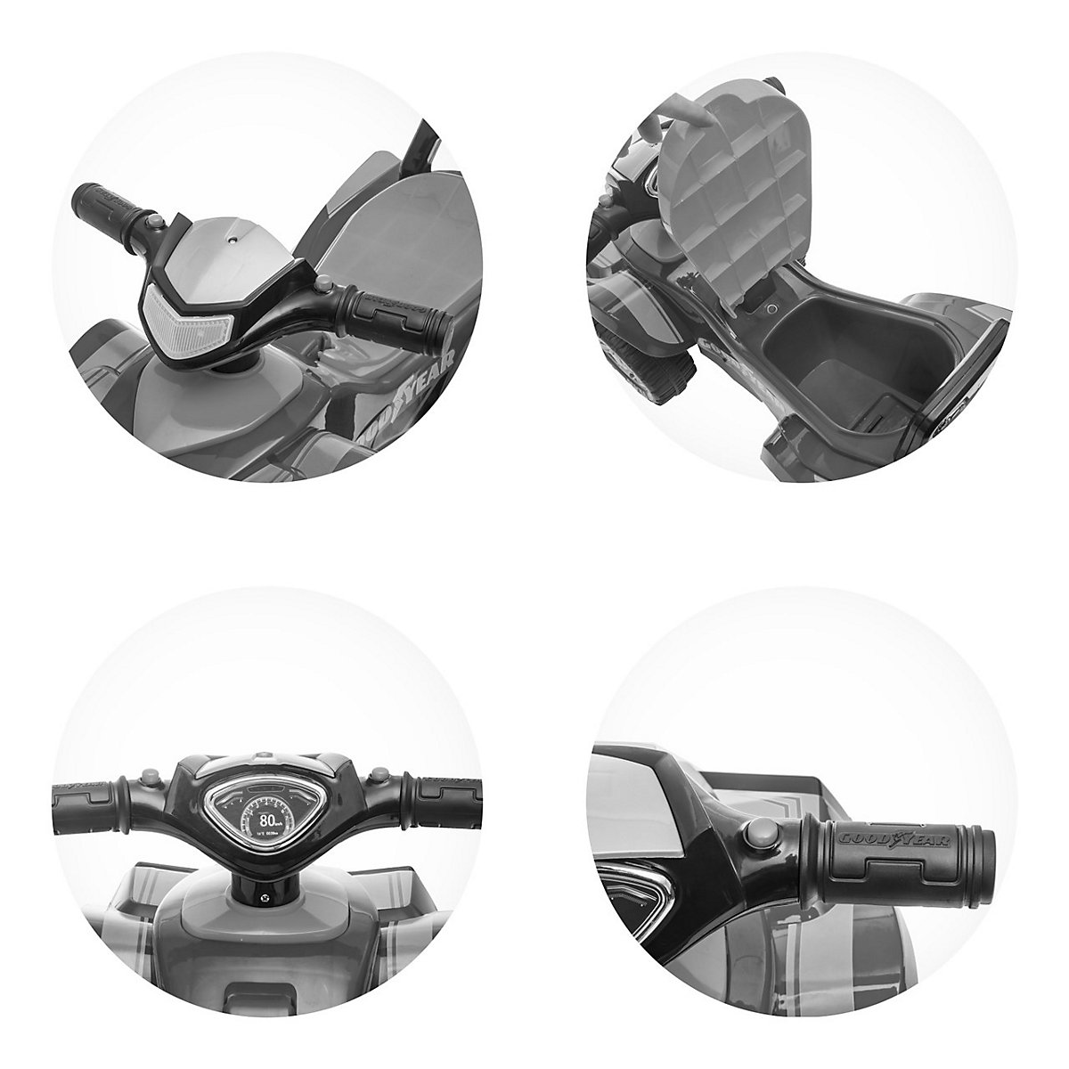 Kinder Rutschauto ATV Goodyear, Musikfunktion, Hupe Rutschautos