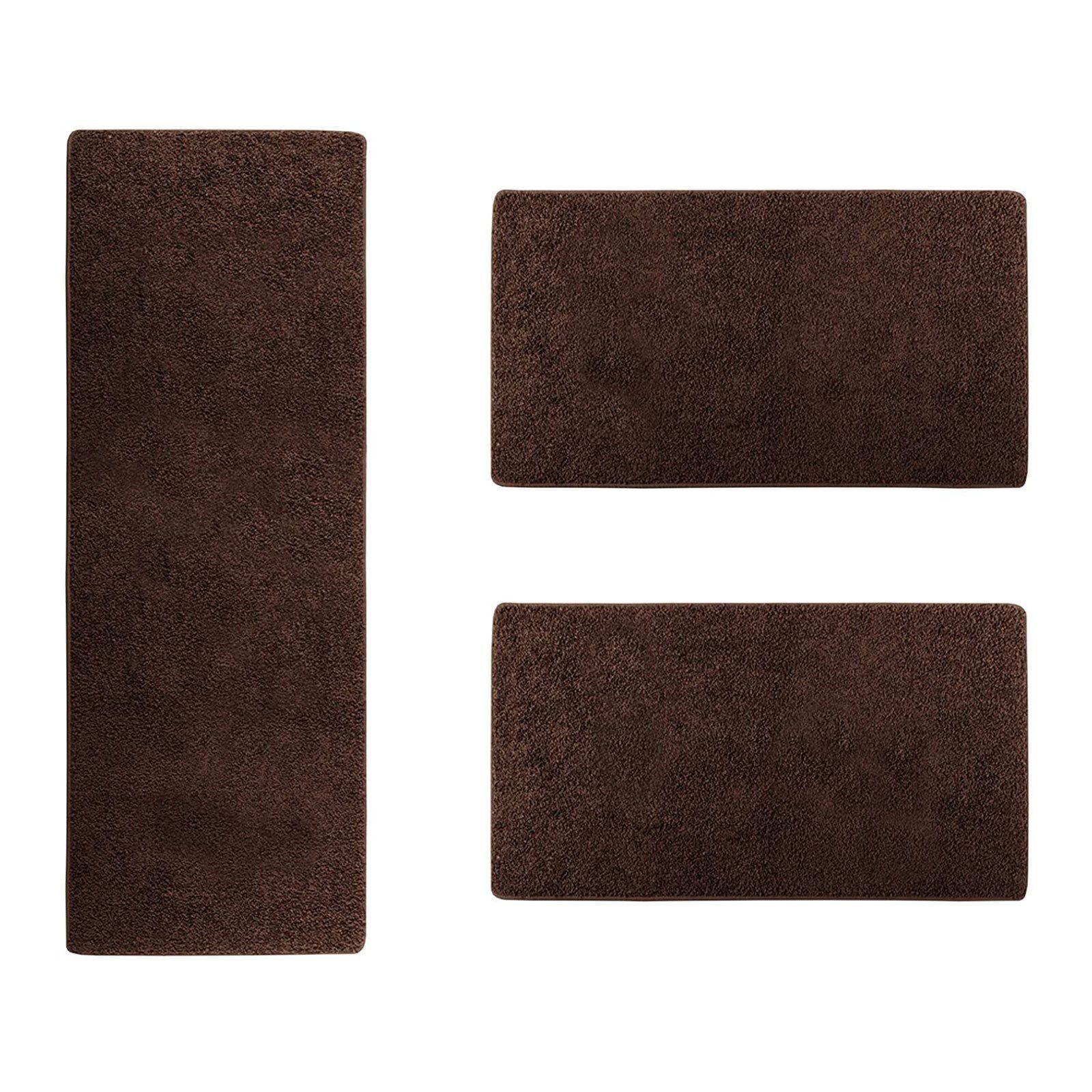 Hochflor-Bettumrandung Barcelona Dunkelbraun, 3 Größen, Teppichläufer, ideal im Schlafzimmer Floordirekt, Höhe 22 mm, (3-tlg), Shaggy