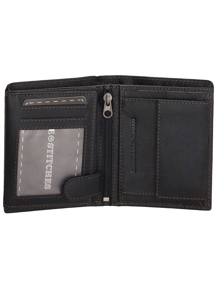HIDE & STITCHES Leder-Geldbörse in Schwarz - (B)10 x (H)8 x (T)1,5 cm günstig kaufen onesize
