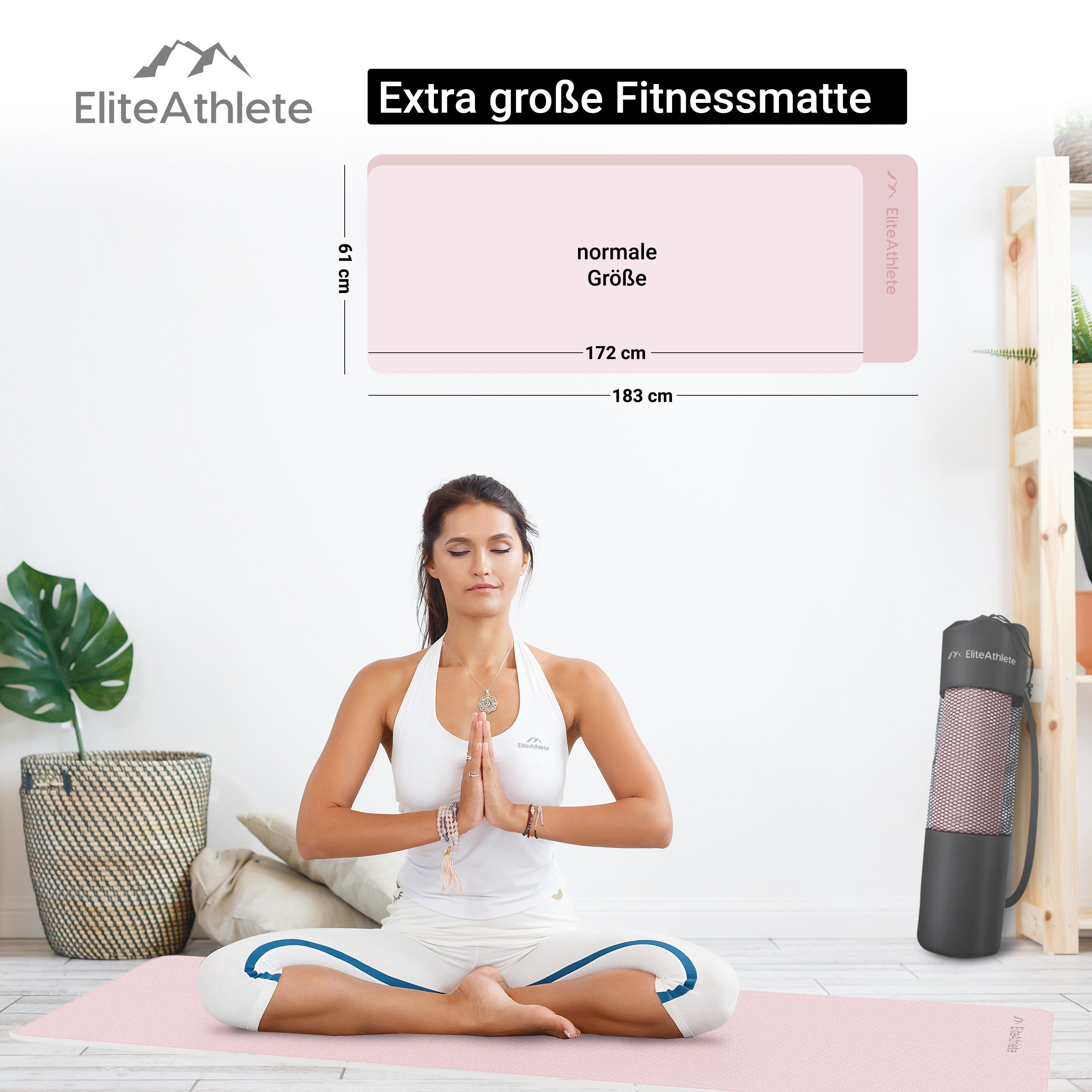 EliteAthlete Yogamatte EliteAthlete® Yogamatte - Sportmatte - Fitnessmatte - Yoga Matte (Set bestehend aus: Matte, Transporttasche, Transportband)