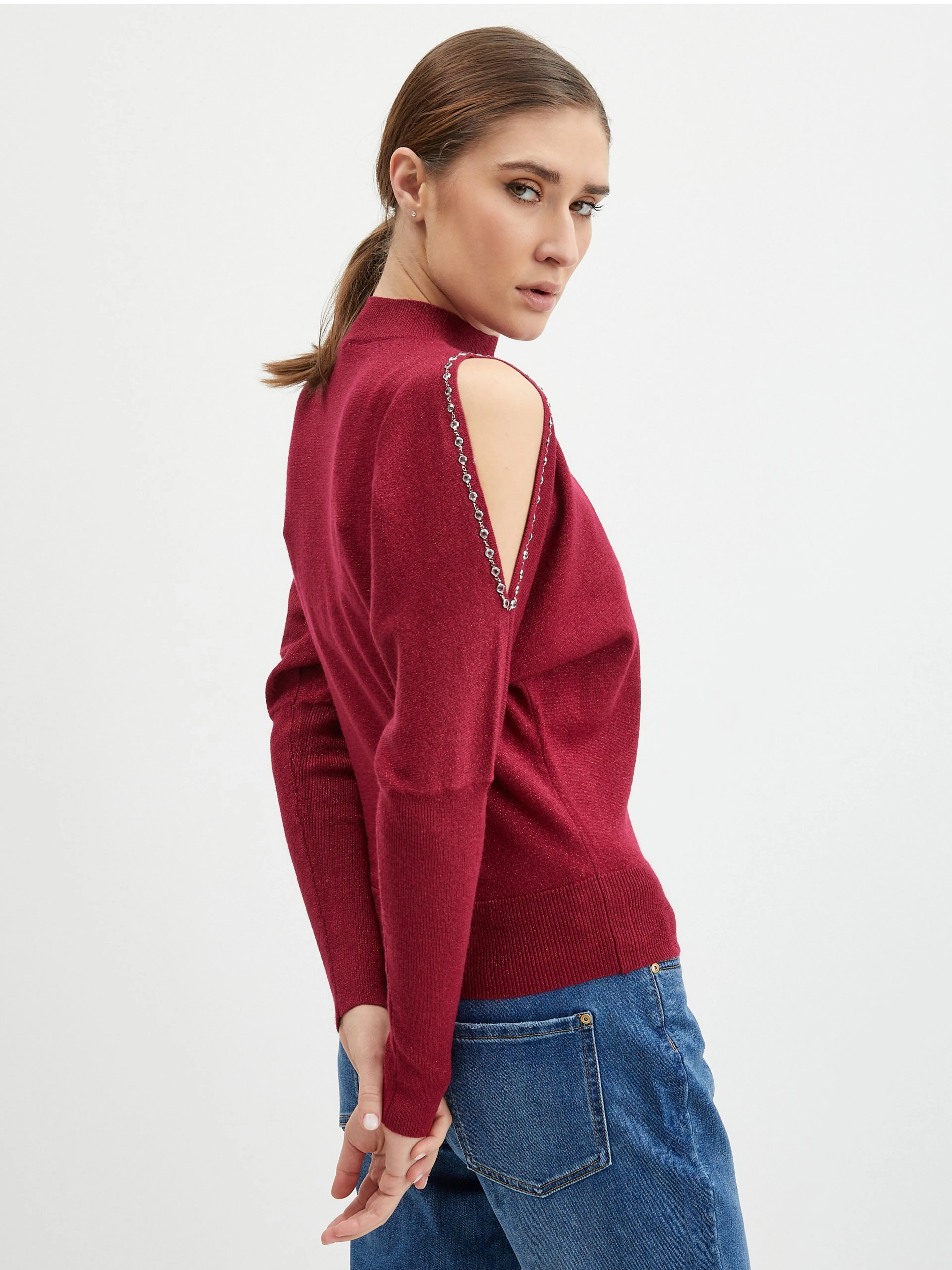 Burgunderfarbene Damen-Strickjacke mit Ausschnitten ORSAY