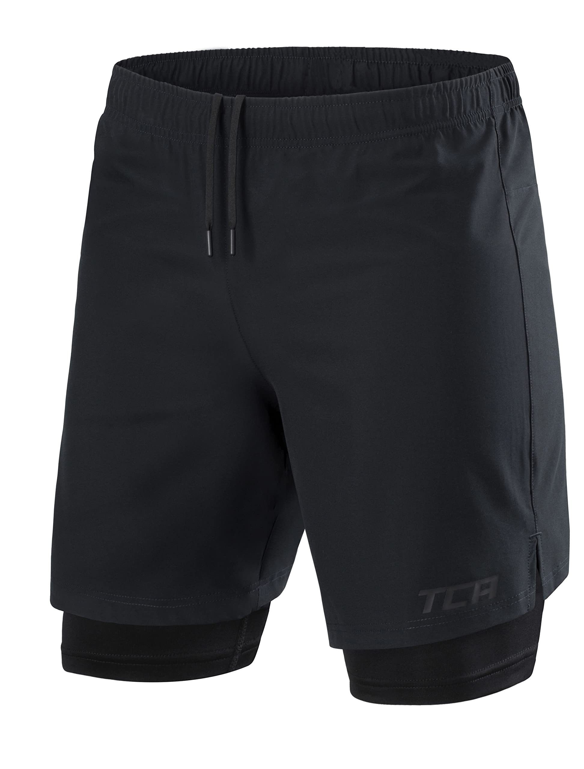 TCA Trainingsshorts TCA Herren 2-in-1 Laufhose mit Kompressionshose - Schwarz, XXL