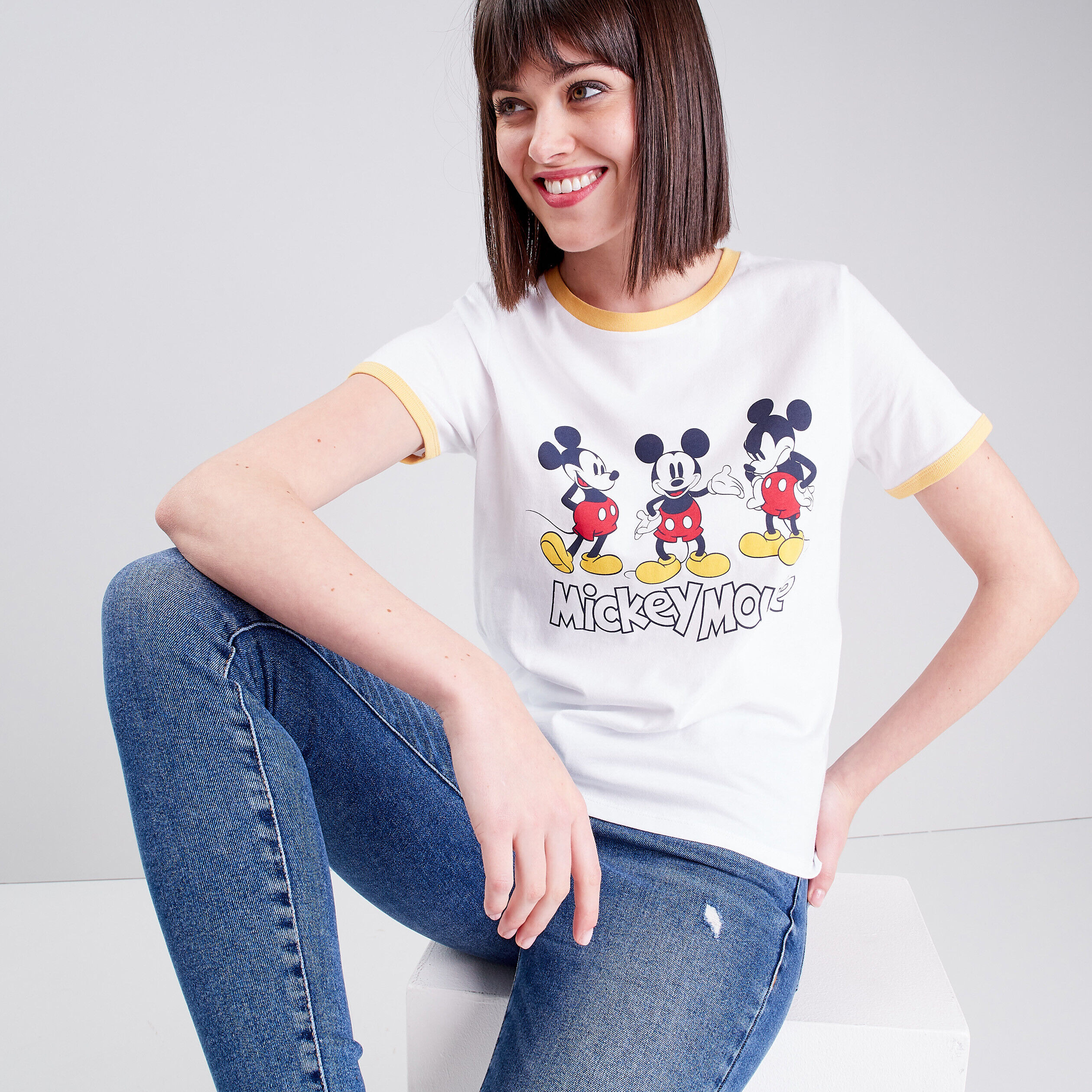 T-shirt manches courtes Mickey ecru femme | Cache Cache