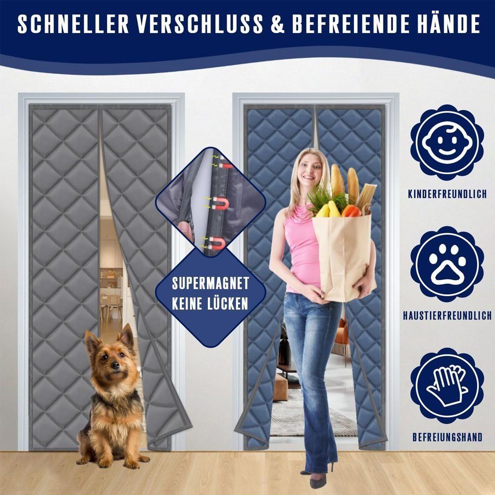 LENBEST Raumteiler Türvorhang Magnettür Thermovorhang,thermovorhang kälteschutz haustür, (1 St), Hands Free,Wasserdicht, Winddicht,Pet Friendly,80x210cm,Grau