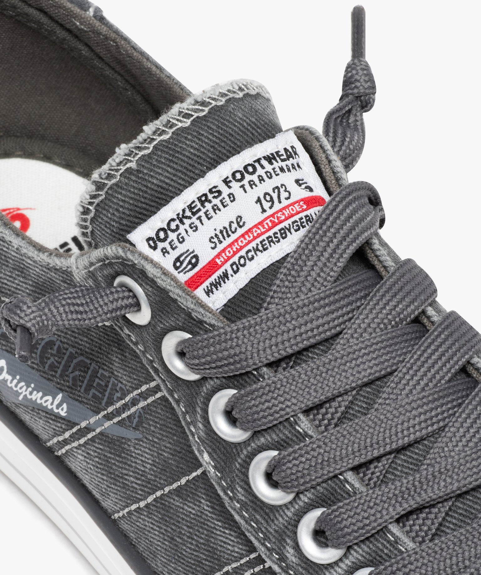 Baskets homme en toile denim unie à lacets - Dockers gris | GEMO