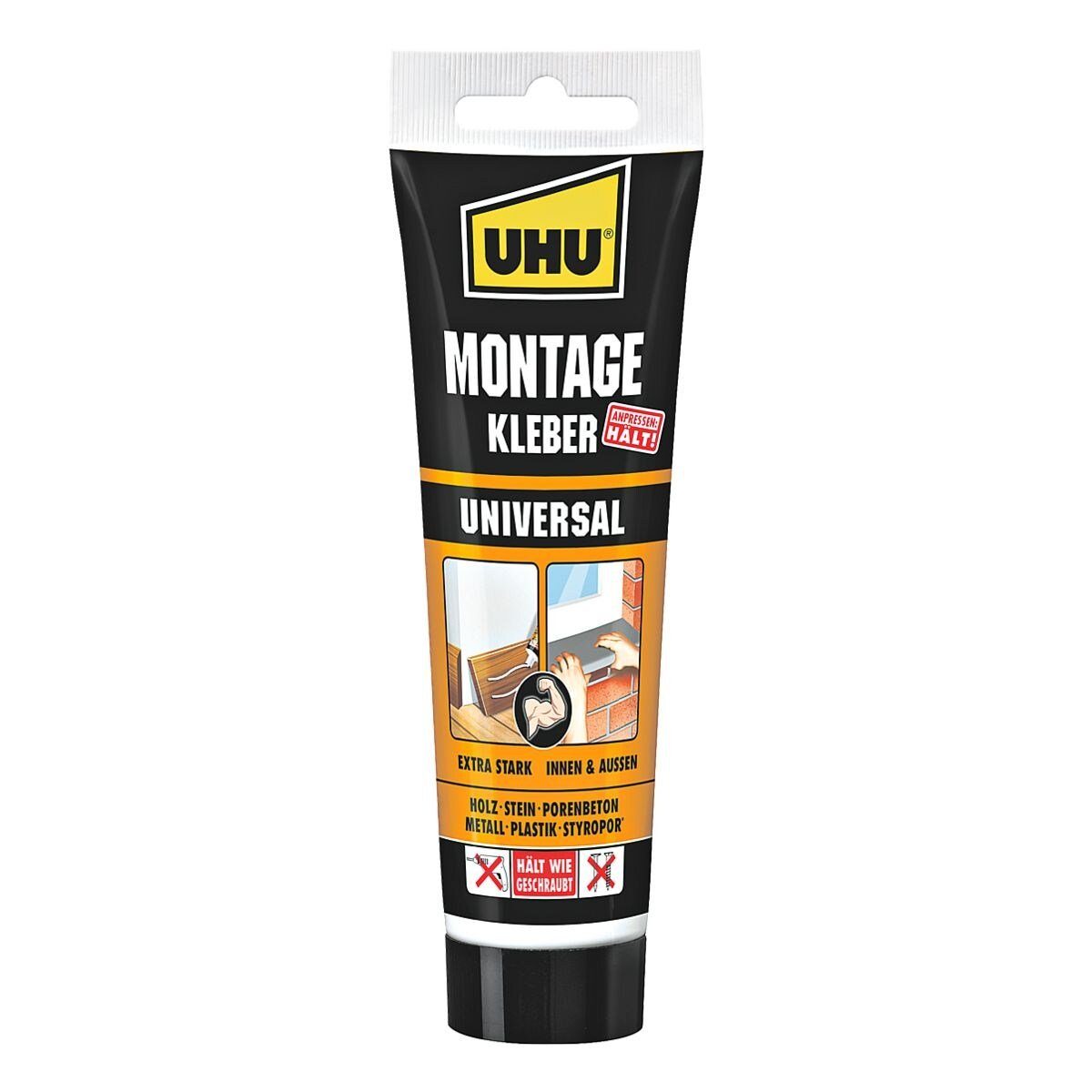 UHU Montagekleber Universal, mit hoher Anfangshaftung (130kg/m), 200 ml/Tube