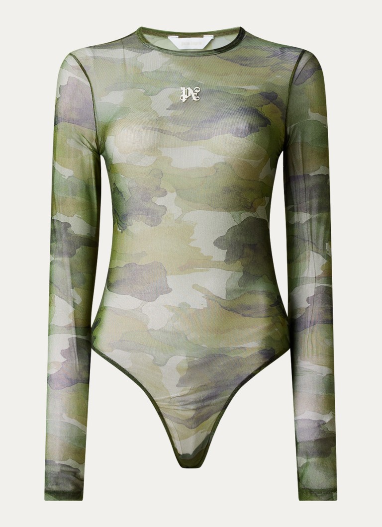 Body in rete semitrasparente Palm Angels con stampa mimetica e logo