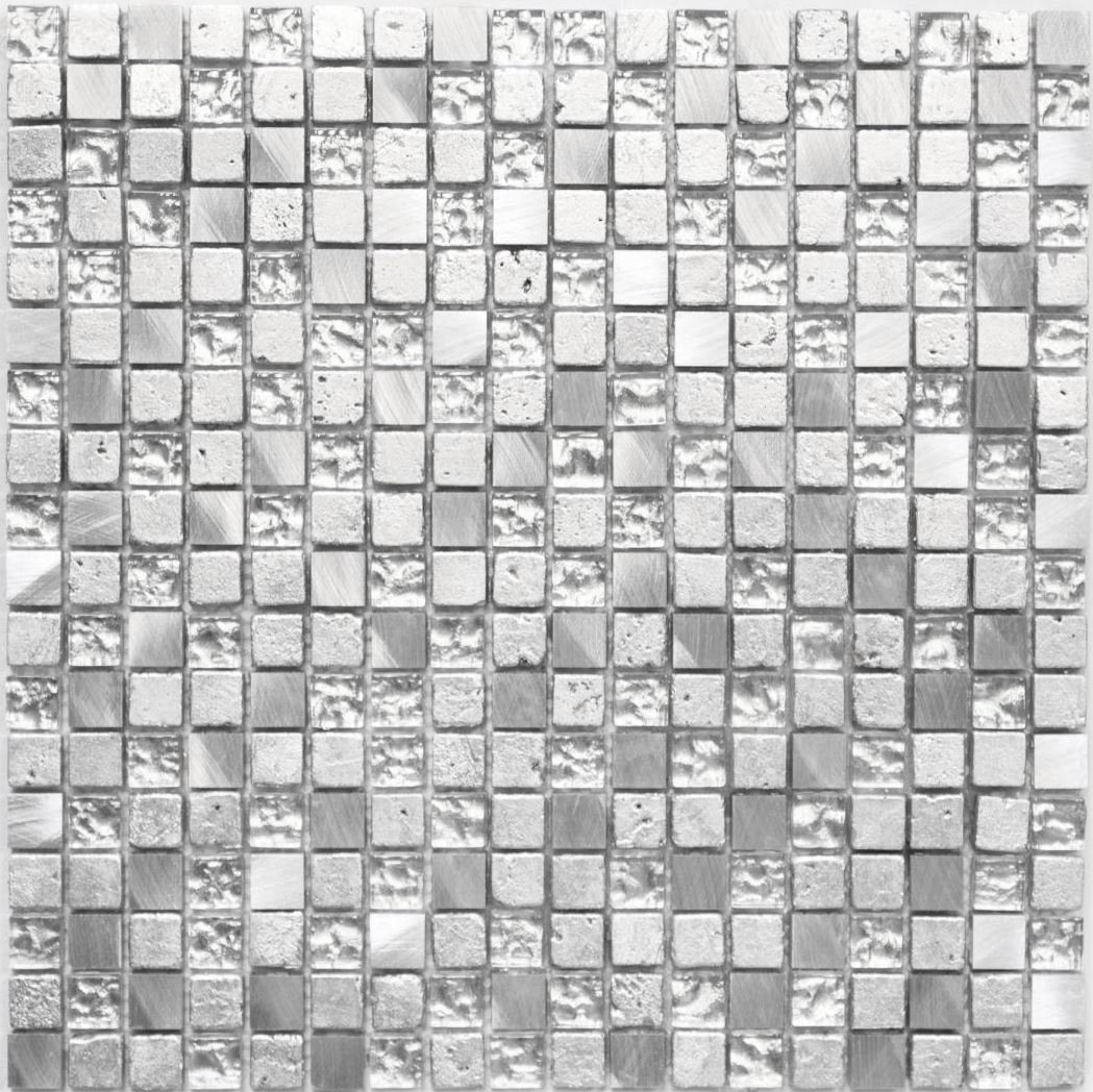 Mosani Mosaikfliesen Glasmosaik Aluminium Mosaik Mosaik silber glänzend / 10 Matten