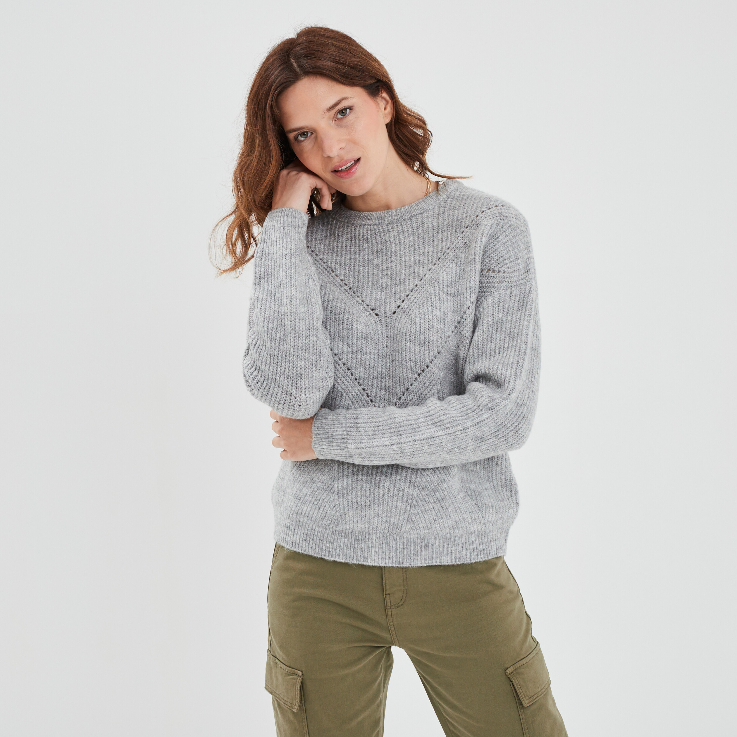 Pull avec détails ajourés gris clair femme | La Halle
