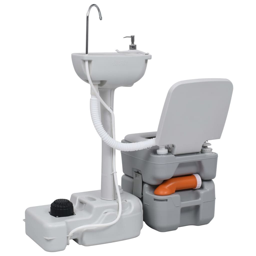 vidaXL Campingtoilette Campingtoilette und Handwaschbecken Set Tragbar Grau