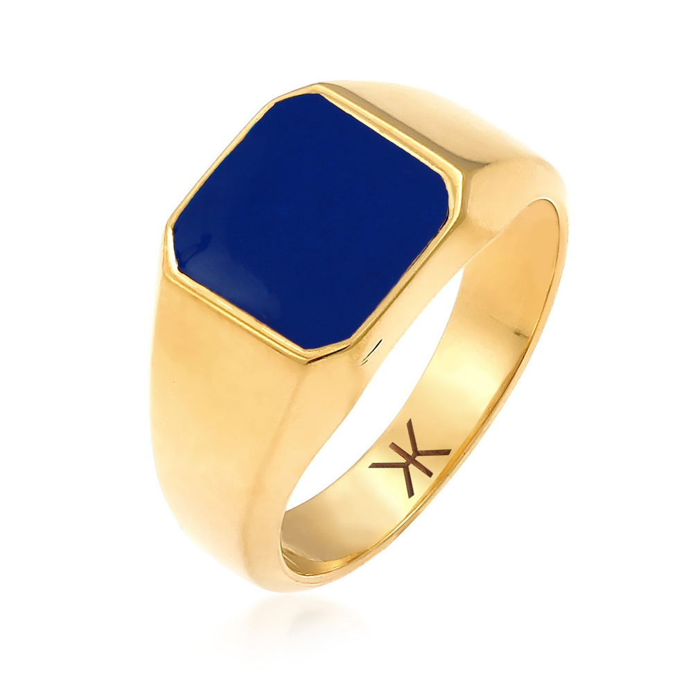 KUZZOI KUZZOI Bague Bague Signet Homme Bleu Basique Solide avec Email en Argent Sterling Bague
