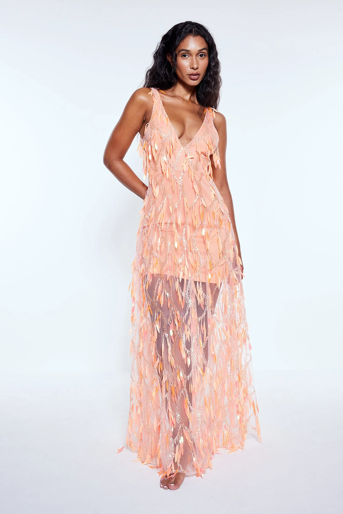 V-Ausschnitt Maxikleid