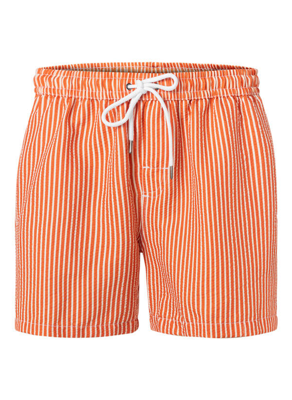 BOGGI MILANO, Badeshorts, Seersucker, orange-weiß gestreift