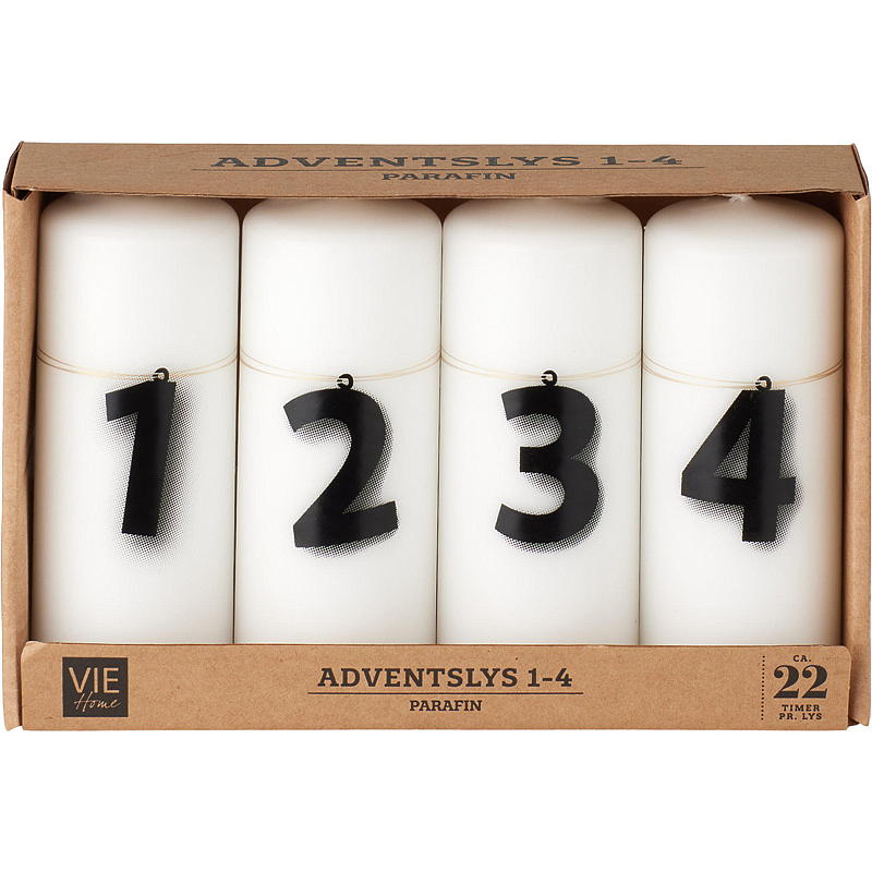 Vie Home Adventslys 4-pk 12 cm, 1-4 stearin hvit