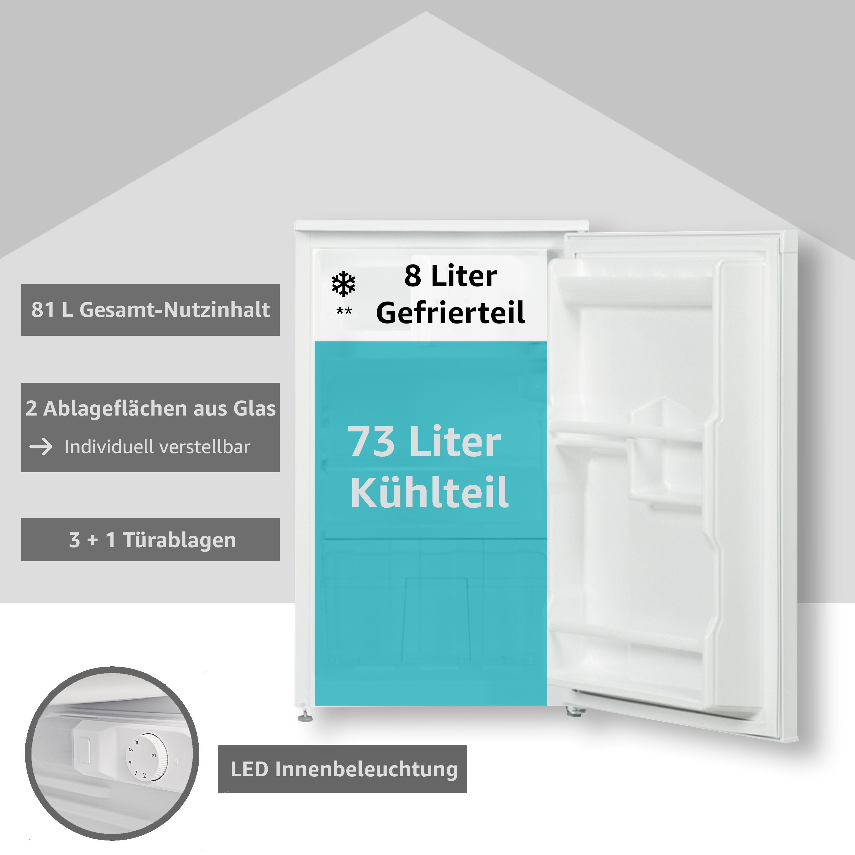 Telefunken Kühlschrank CF-32-151-W, 83.8 cm hoch, 48 cm breit, Tischkühlschrank mit Gefrierfach, 81 L Gesamt-Nutzinhalt