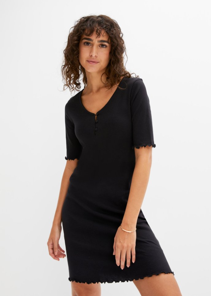 Ripp-Kleid mit Knopfleiste