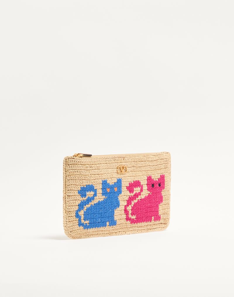Raffiachat Raffia Clutch Tas met Borduurwerk