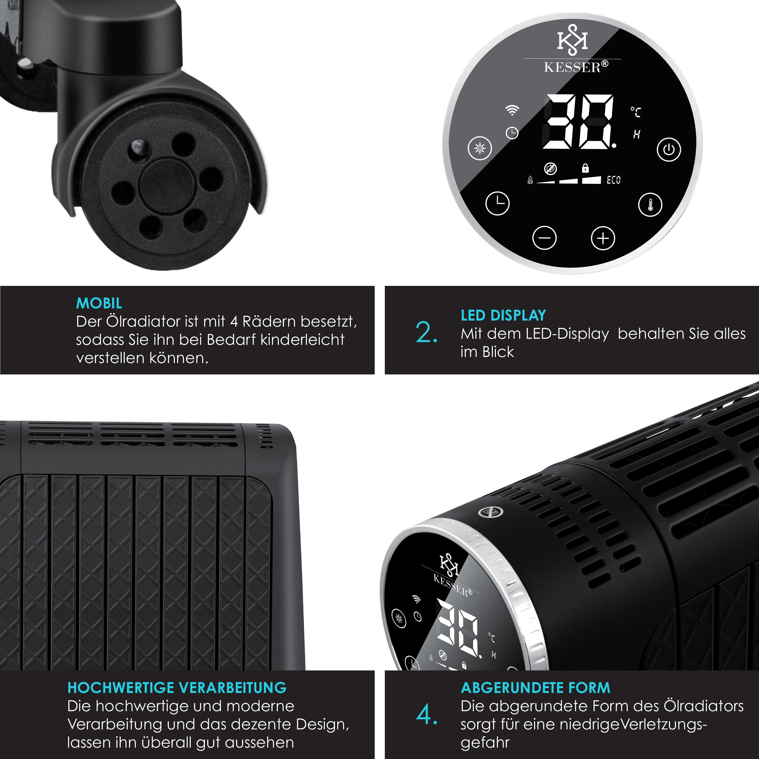 KESSER Ölradiator, 2500 W, Ölradiator 2500W Elektrische Heizung Heizkörper Elektroheizung