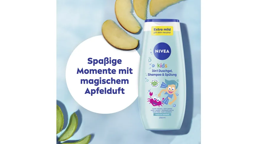 NIVEA kids 3in1 Duschgel Shampoo & Spülung Magischer Apfelduft 250 ml