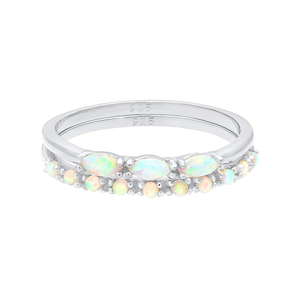 Elli Elli Bague pour femme au design vintage avec opale synthétique en 925/1000 argent Bague