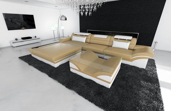 Sofa Dreams Ecksofa Leder Sofa Ledercouch Parma L Form Ledersofa, Couch, mit LED, wahlweise mit Bettfunktion als Schlafsofa, Designersofa