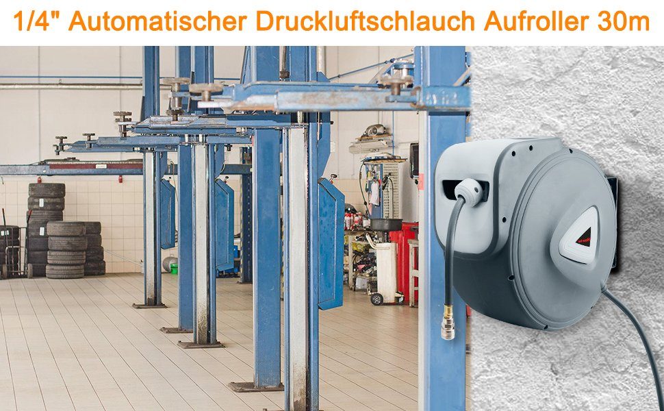 Clanmacy Hochdruckschlauch 30m Druckluftschlauch Aufroller Schlauchaufroller Schlauchtrommel 1/4